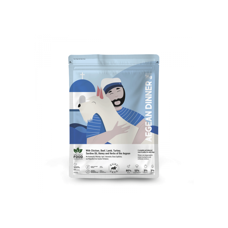 NATURE'S FOOD tasapainoinen raakaruoka | Välimeren ruokavalio Egeanmeren illallinen | Pihvit | 1 kg