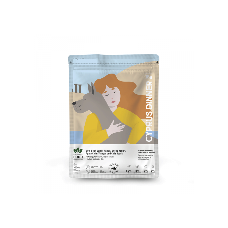 NATURE'S FOOD tasapainoinen raakaruoka  | Välimeren ruokavalio | Kyproksen illallinen | Pihvit | 1 kg