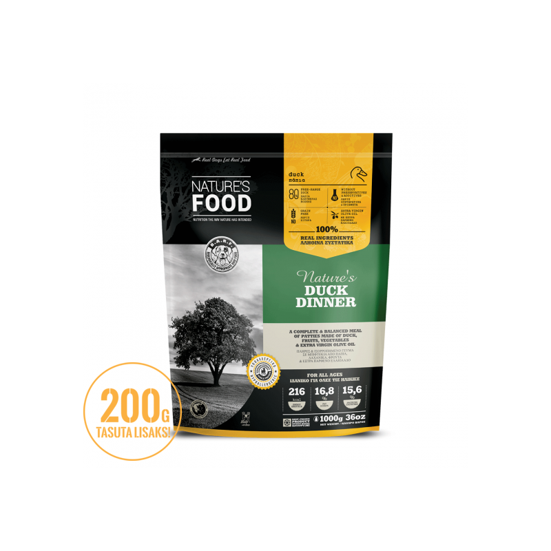 Nature's Food Duck Dinner tasakaalustatud toortoit pardilihast, monoproteiin pihvid 1kg
