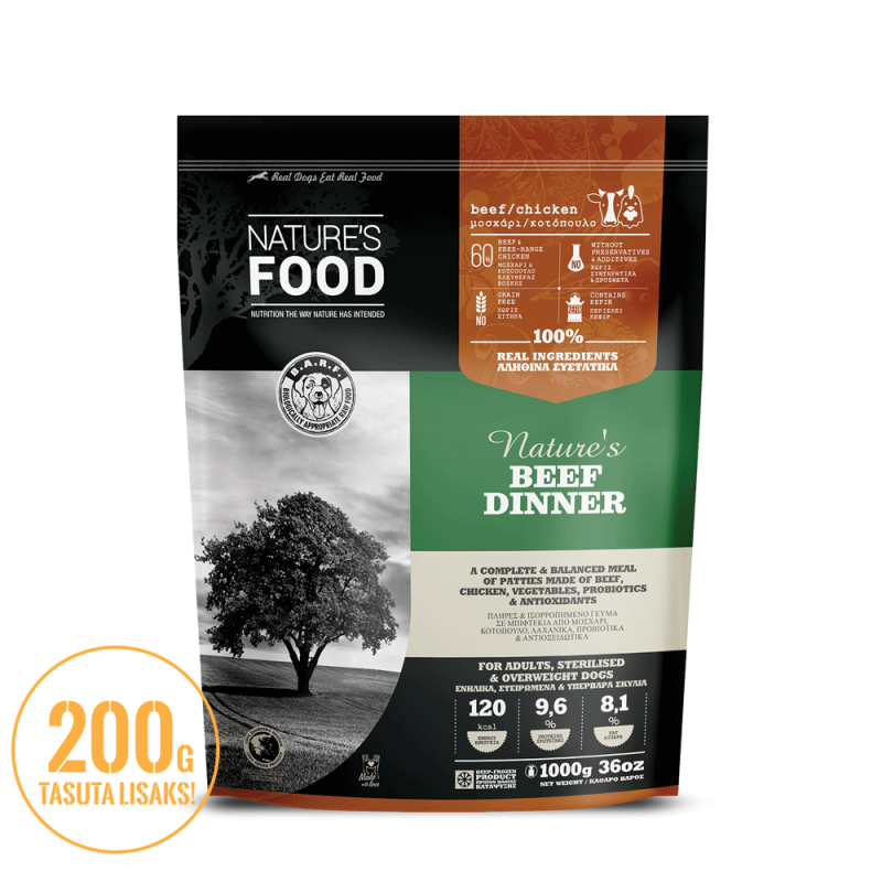 NATURE'S FOOD NAUDANLIHA-ATERIA - Naudan- ja kananhampurilaiset tuoreilla munilla ja kefiirillä - 1 kg